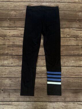 Girl’s Old Navy Black Leggings Large 10-12 Blue White Stripe